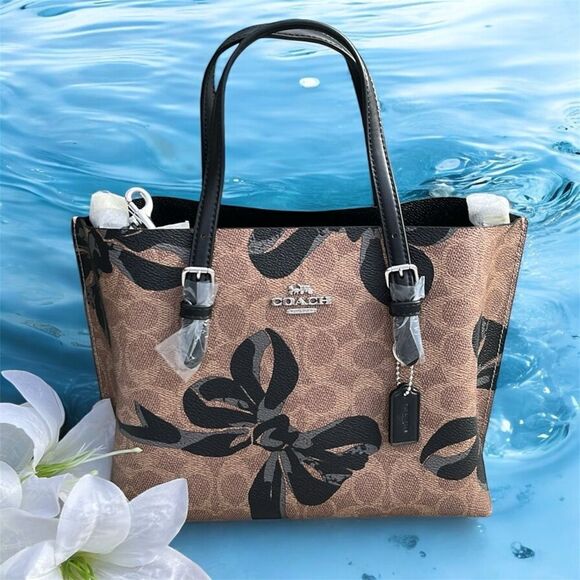 Coach Mollie Tote Bag 25 In Signature Canvas With Bow Print Purse - Picture 11 of 11
